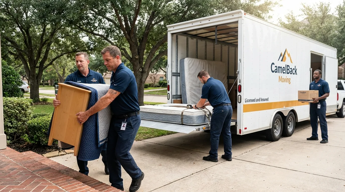 Crew loading residential truck for cross-state move from Greenville, SC