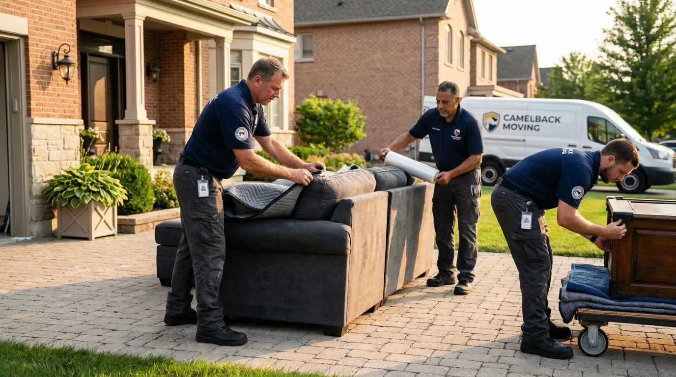 Large estate moving crew wrapping furniture in Greenville, SC